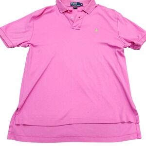 Polo Ralph Lauren Mens Pink Short Sleeve Polo Shirt Green Pony Logo Size M